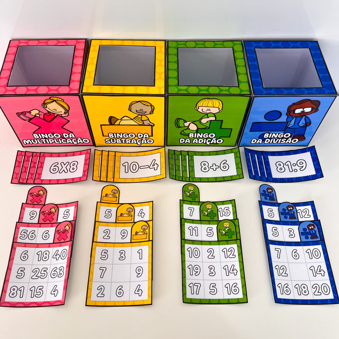 Combo de Bingos Matemáticos – Adição, Subtração, Multiplicação e Divisão (PDF para Imprimir)