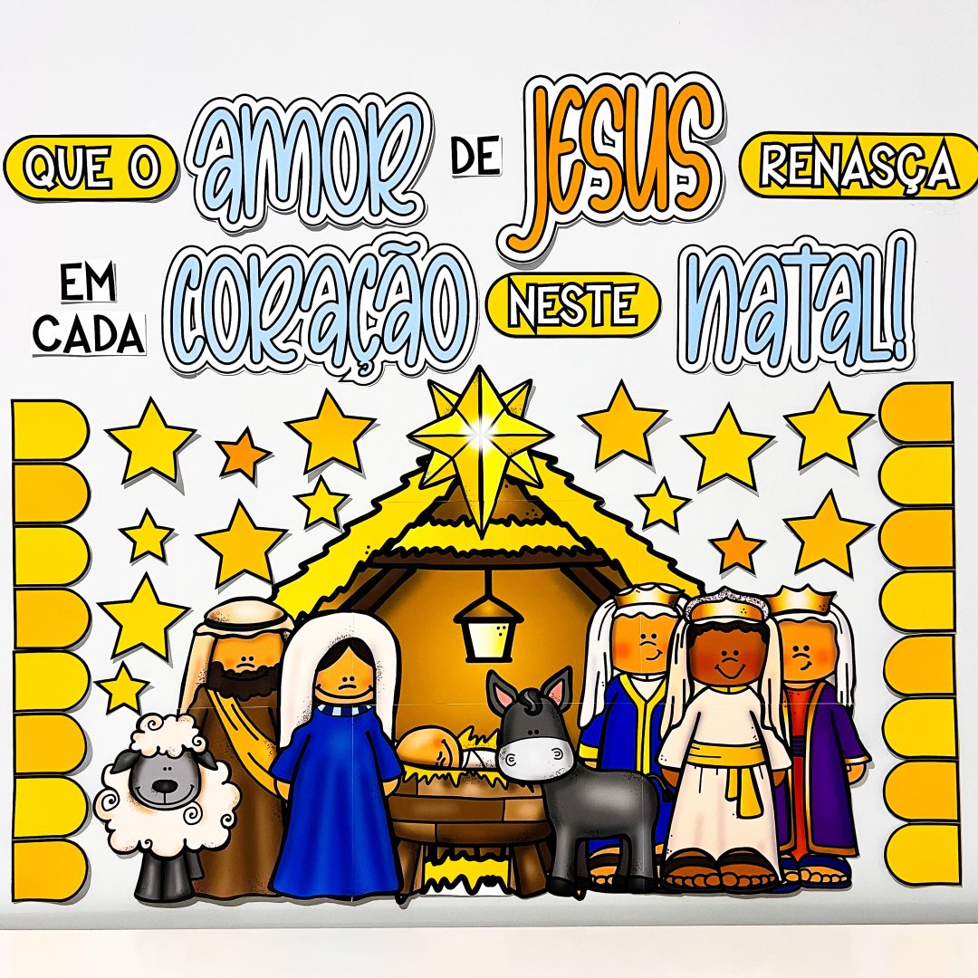 Painel Natalino Cristão para Imprimir – Presépio com Mensagem de Fé