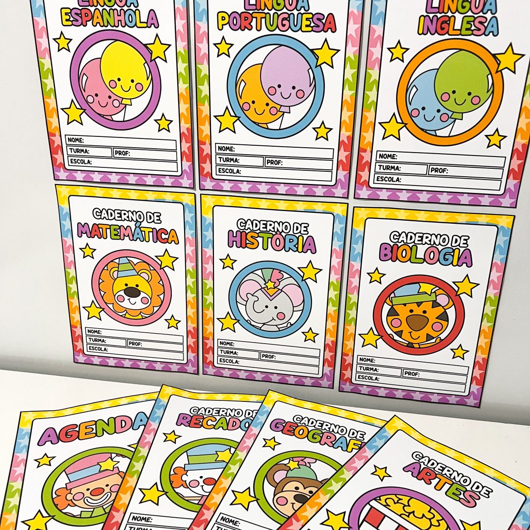 Capas de Matérias Circo da Alegria – Kit de Capas de Caderno Escolar para Imprimir