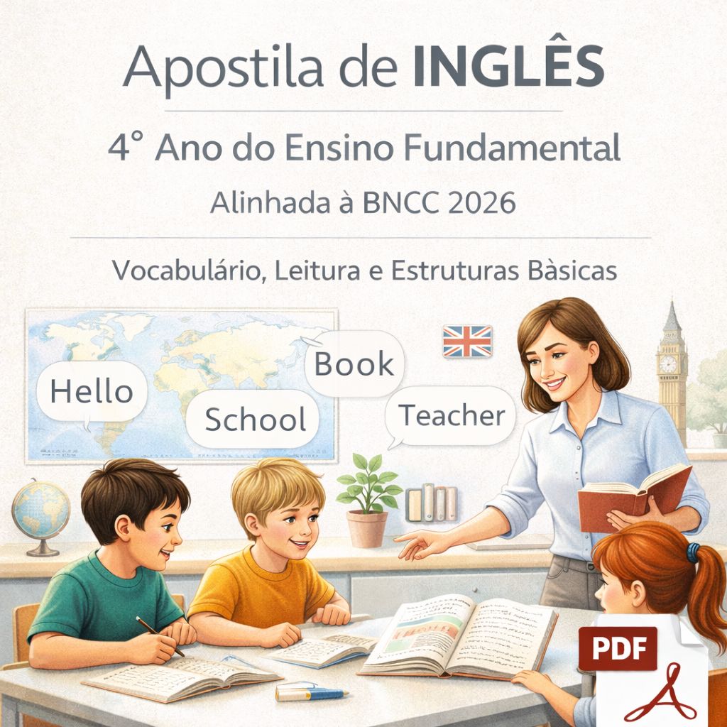 Apostila de Inglês 4º Ano Ensino Fundamental alinhada á BNCC (35 Páginas + Gabarito)