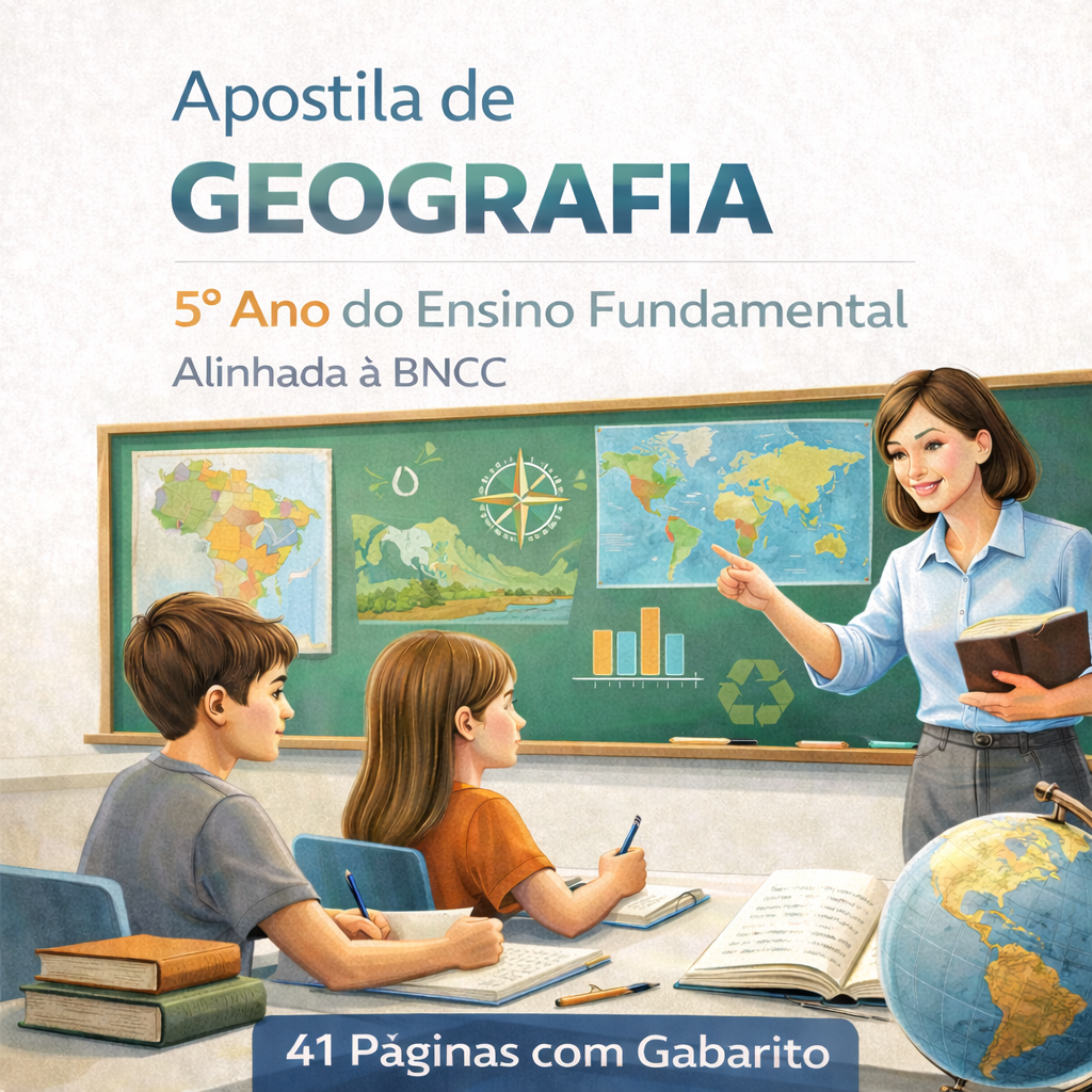 Apostila de Geografia 5o Ano do Ensino Fundamental Alinhada à BNCC (41 Páginas com Gabarito)