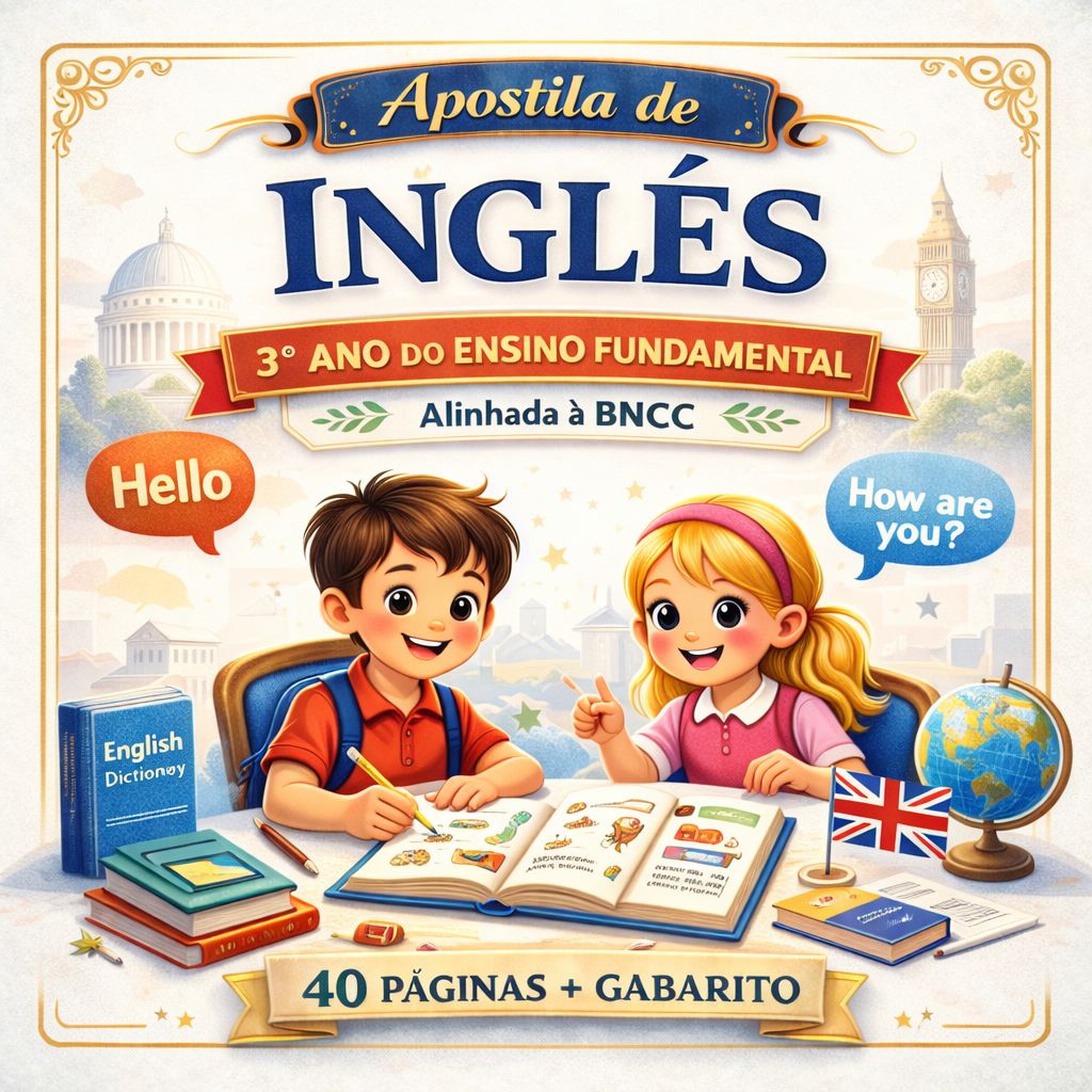 Apostila de Inglês 3º Ano Ensino Fundamental alinhado á BNCC (40 Páginas + Gabarito)