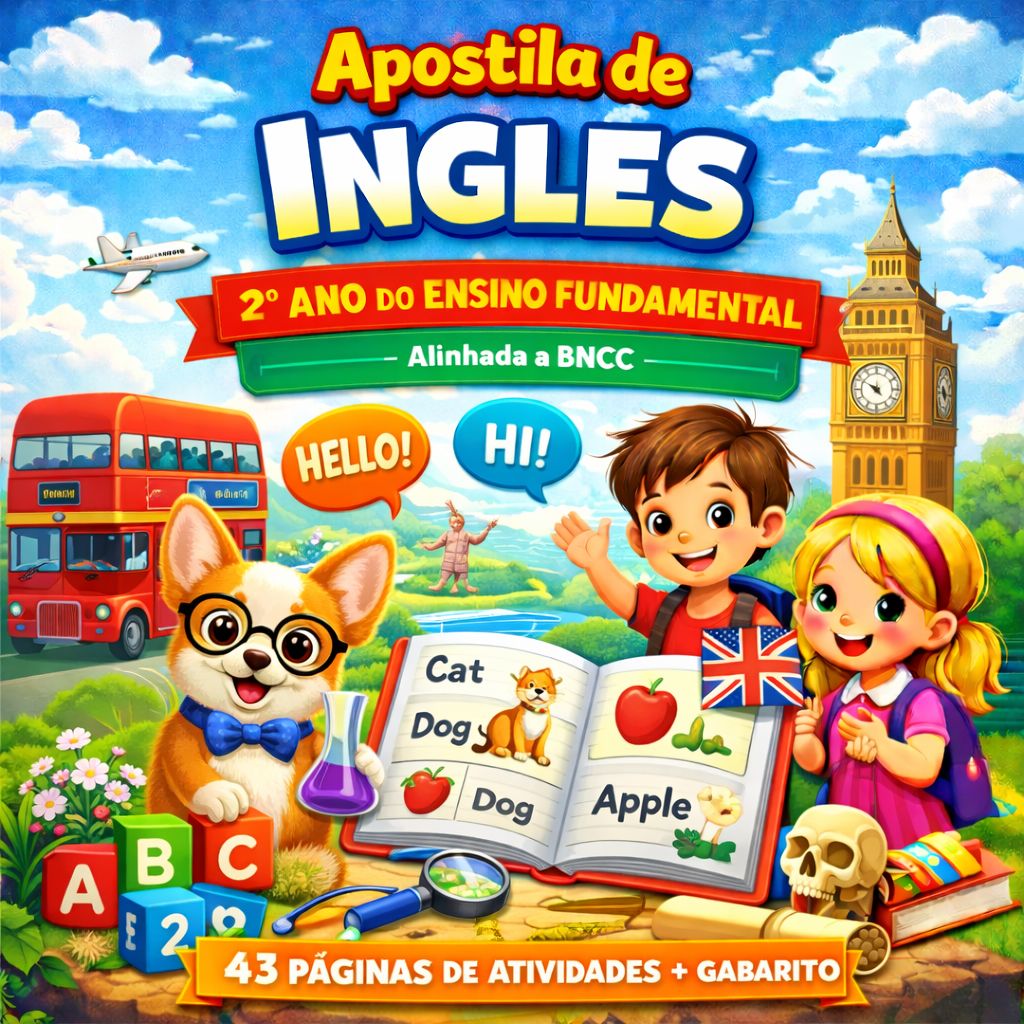 Apostila de Inglês 2o Ano Ensino Fundamental alinhado á BNCC (43 Páginas + Gabarito)